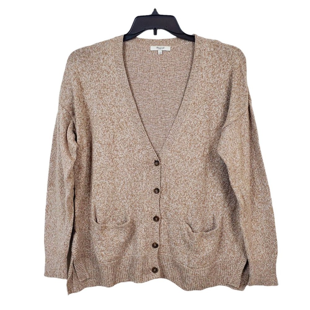Madewell Landscape Cardigan Sweater L Beige Marled Pockets Button Front